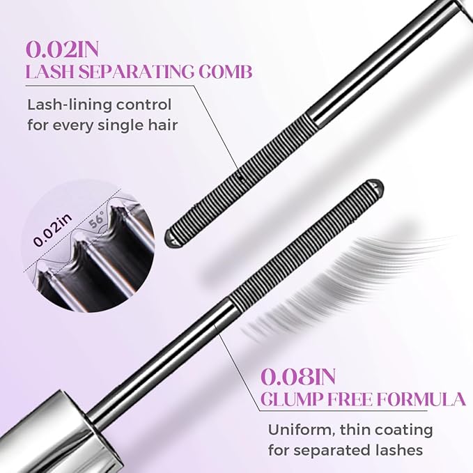 3D Curling Eyelash Iron Mascara, Ultra-Fine Lengthening Waterproof Quick-Dry Metal Wand Mascara Tubing, Washable, Long-lasting, Smudge Proof & No Flaking (Brown)