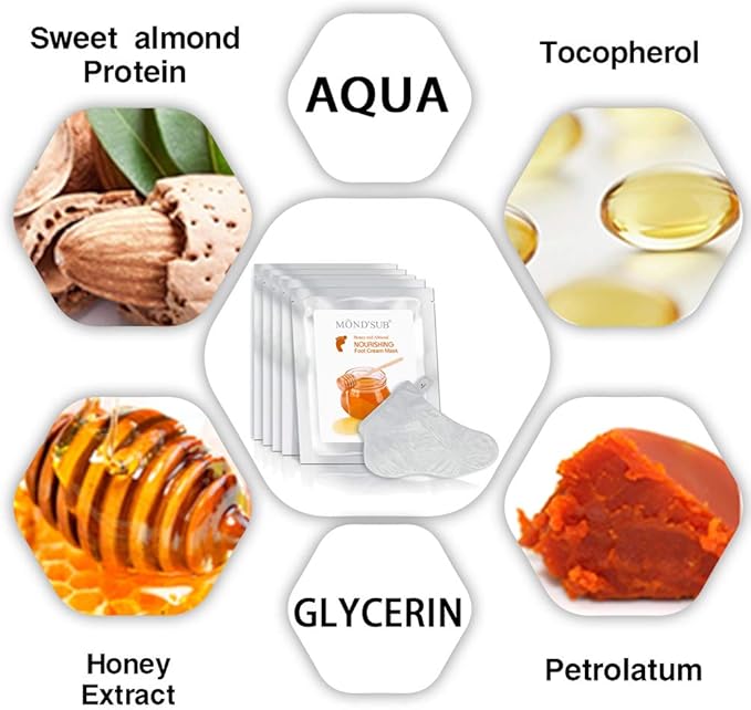 5 Pairs of MOND'SUB Honey & Almond Nourishing Foot Masks - Baby Foot Moisturizing Mask for Dry Skin to Removing Dead Skin & Repairing Rough Heels & Foot Crack