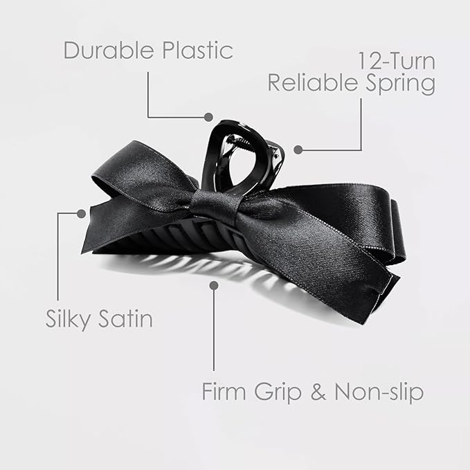 Sizobi Bow Claw Clips, Bow Hair Clips White Hair Bows, Hair Accessories for Women, Extra Large Black Barrettes, Scrunchies for Thin Thick Curly Hair
