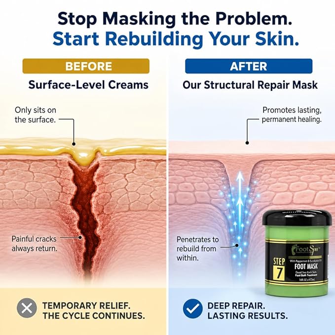 Foot Repair Mask - Dual-Action Cosmeceutical Treatment that Regenerates Skin from Within to Heal Painful Fissures and Provide Spa-Quality Cooling Relief - 16 oz