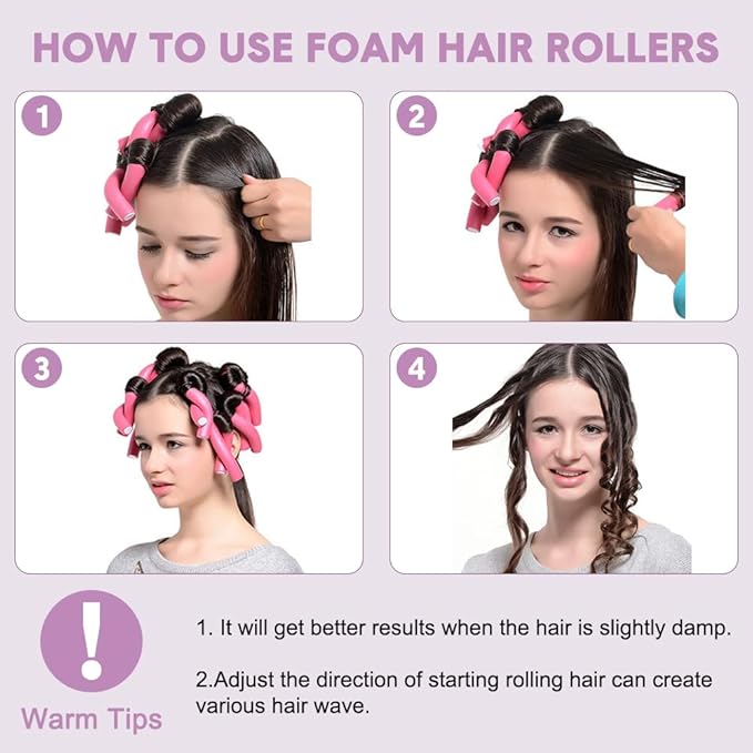 Flexible Hair Curlers to Sleep in, 30PCS Flexi Rods (9.45" and 5 Sizes 0.39"-0.78"), No Heat Heatless Curling Set for Short Medium Long Hair