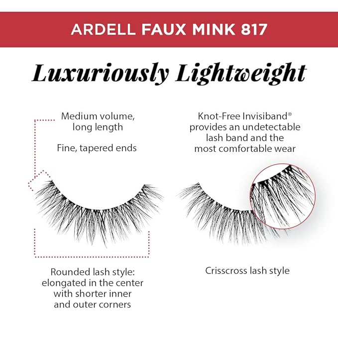 Ardell Faux Mink Lashes False Eyelashes 817 – Wispy Rounded Look, Natural Faux Mink Strip Lashes with Invisiband, 4 Pairs, 2 Pack