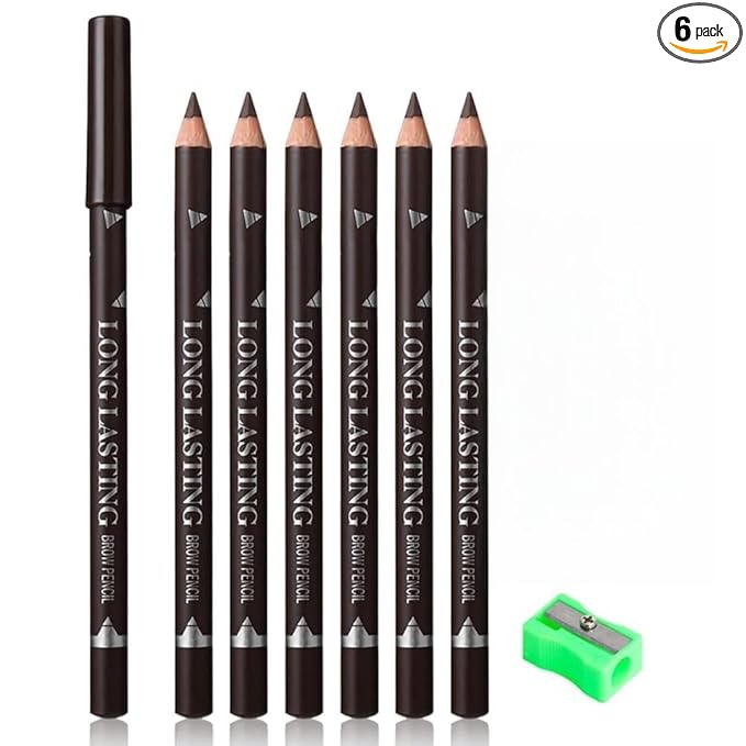 WanTuoluo Brown Eyebrow Pencils for Women with Sharpener, 6Pcs Hard-Core Wooden Eye Brow Eye Liner Pencils for Beginner Makeup, Waterproof & Sweat-Proof-Dark Brown