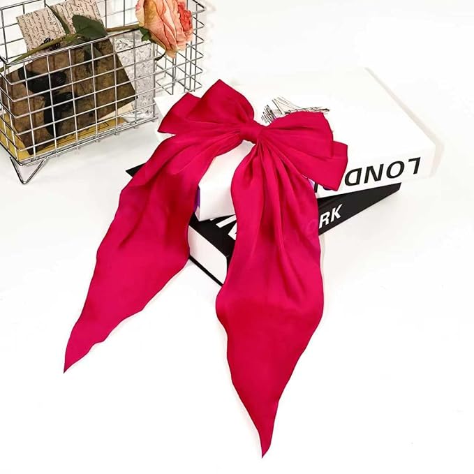 Silky Satin Oversized Long-tail Bow Clip, Large Red Hair Bow for Women Girl, Hair Accessories with Long Tail, 1Pcs