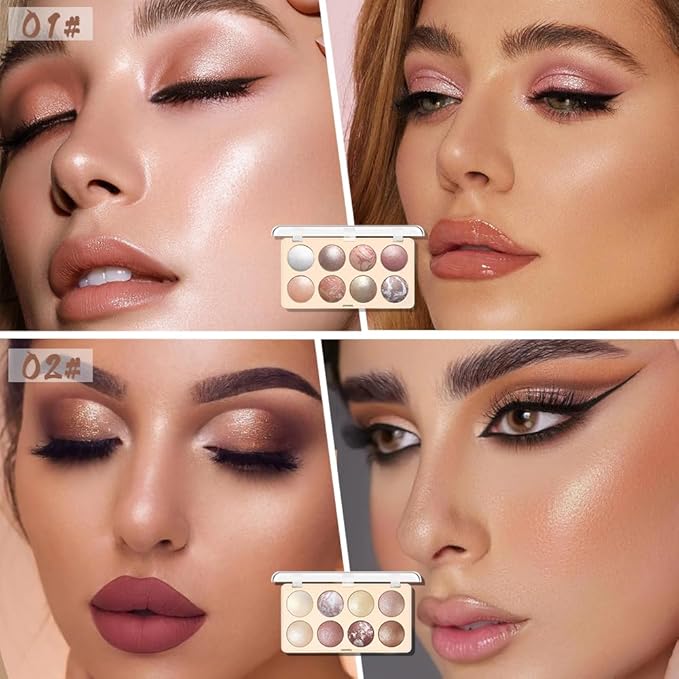 All-in-One Baked Eyeshadow Palette, Eyeshadow Highlighter Blush Contour, Soft Neutral Low-Saturation Tones, Smooth Blendable Buildable, Long-Lasting Natural Glow Makeup, Paleta de Sombras de Ojos 01