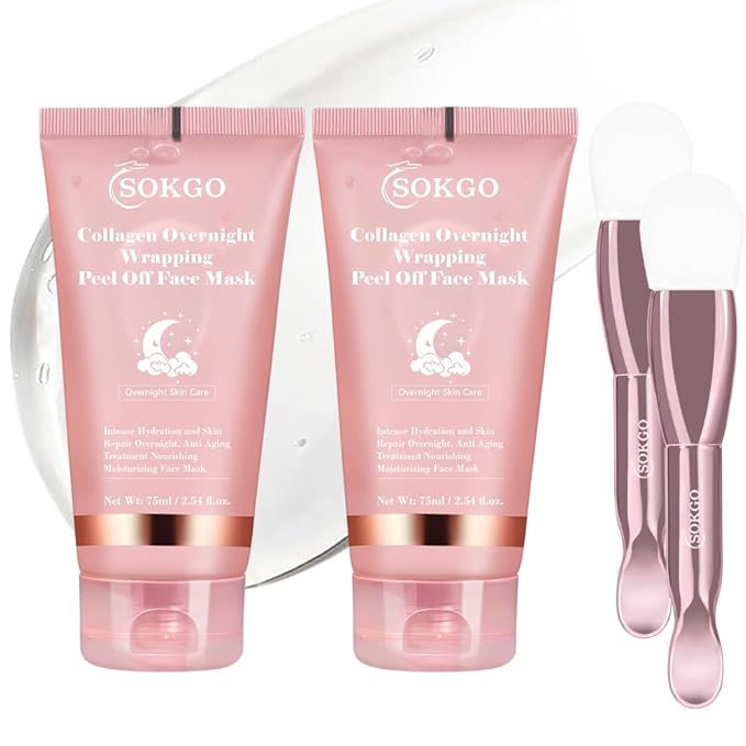 Sokgo Collagen Overnight Wrapping Mask, Intensive Hydration Anti Aging Overnight Skin Treatment, Boosts Elasticity and Firmness, Revitalizes Dull Skin Reduces Fine Lines and Wrinkles (2PCS)