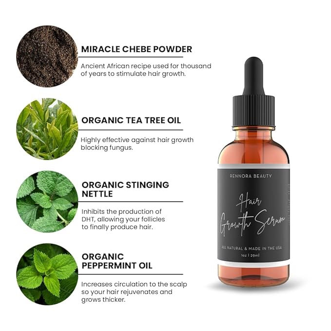 Rennora Hair Growth Serum with Organic Herbs and Natural Vitamins, Peppermint Oil, Stinging Nettle, and Rosemary Oil, No Chemicals, Formulated for Hair Regrowth (6 Pack - 180 Day Supply)