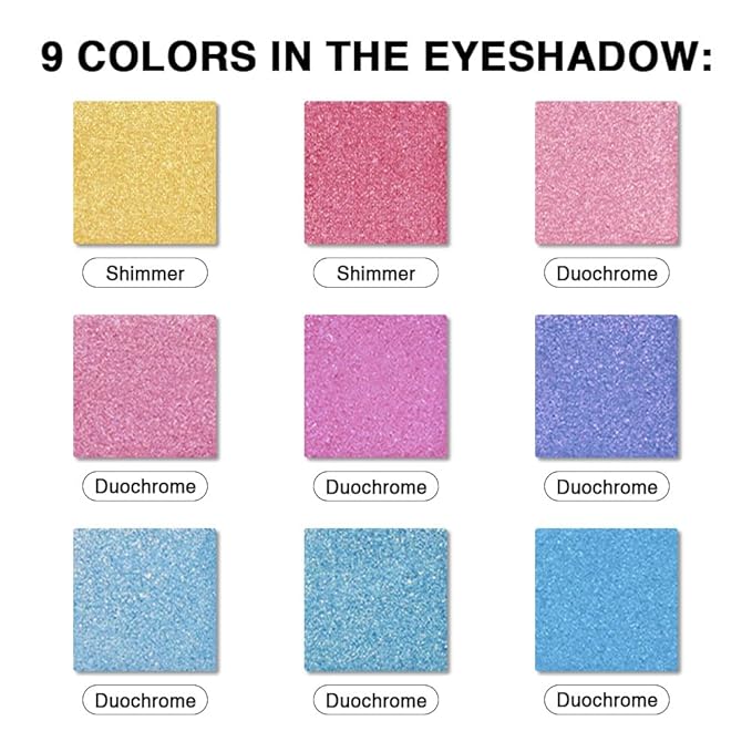 9-Color Shimmer Eyeshadow Palette – Highly Pigmented Glitter Pink Blue Purple Eye Makeup, Long-Lasting Waterproof Sparkly Eye Shadow, Blendable Metallic Shadows for Party, Festival & Daily Looks(03#)