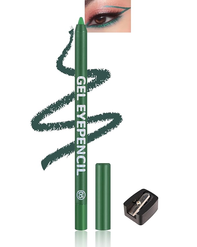 Waterline Gel Eyeliner Pencil, Green Matte Waterproof Long Lasting Cream Eye Liner Pencil with Sharpener, Hypoallergenic Highly Pigmented Precision Smudge-Proof Smooth Eyeliner Makeup Pen for Women-05