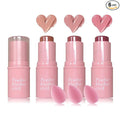 3 Colors Blush Stick with Makeup Sponges,Matte Solid Cream Blush,Multi-Use Blush Stick for Cheeks,Lips and Eye,High Pigmented Makeup Sticks Set A2