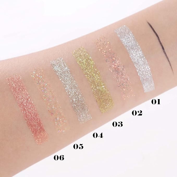 Double-Headed Liquid Sparkling Eyeshadow Eyeliner Pen for Women, Ultra - Fine Tip Glitter Shimmer Liner Shadow for Eye Makeup, High-Pigment Highlighter Brightener Stick,Waterproof Quick - Drying (3#)