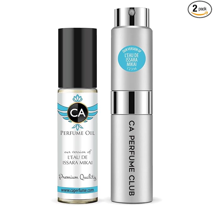 CA Perfume Duo Impression of L'eau De Miyake For Men Perfume Layering Set Mens Cologne Long Lasting Travel Size EDP + Body Oil Roll-On Bottle 0.27 Fl Oz+0.33 Fl Oz