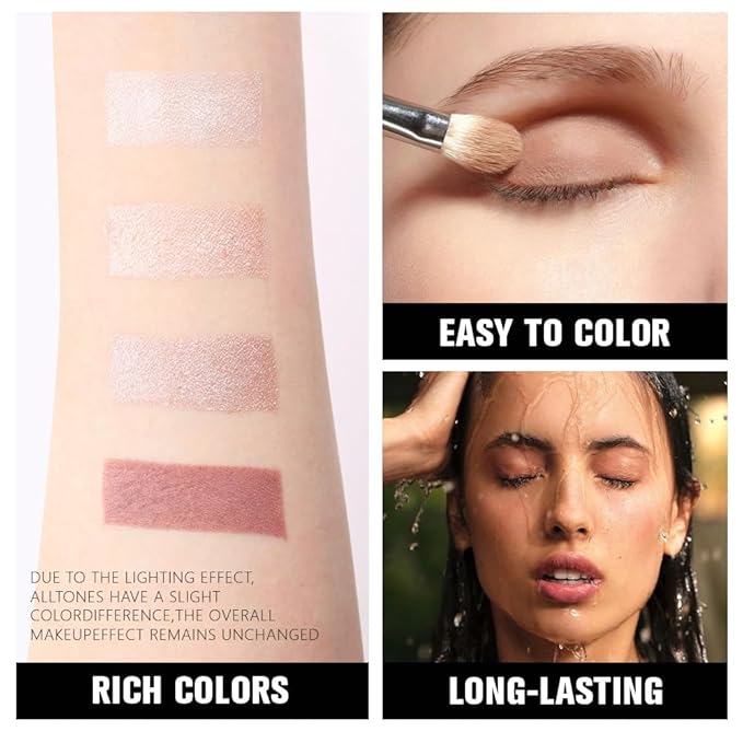 4 Colors Champagne Cream Shimmer Eyeshadow Palette, Dusty Pink Rose Gold Dark Brown Quads, Highly Pigmented Waterproof, Natural Everyday Makeup for Women, sombras de ojos, Vegan & Cruelty-Free