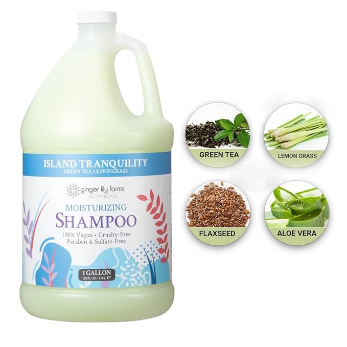 Ginger Lily Farms Botanicals Moisturizing Shampoo for All Hair Types, Island Tranquility, 100% Vegan & Cruelty-Free, Green Tea Lemongrass Scent, 1 Gallon (128 fl oz) Refill (Pack of 4)