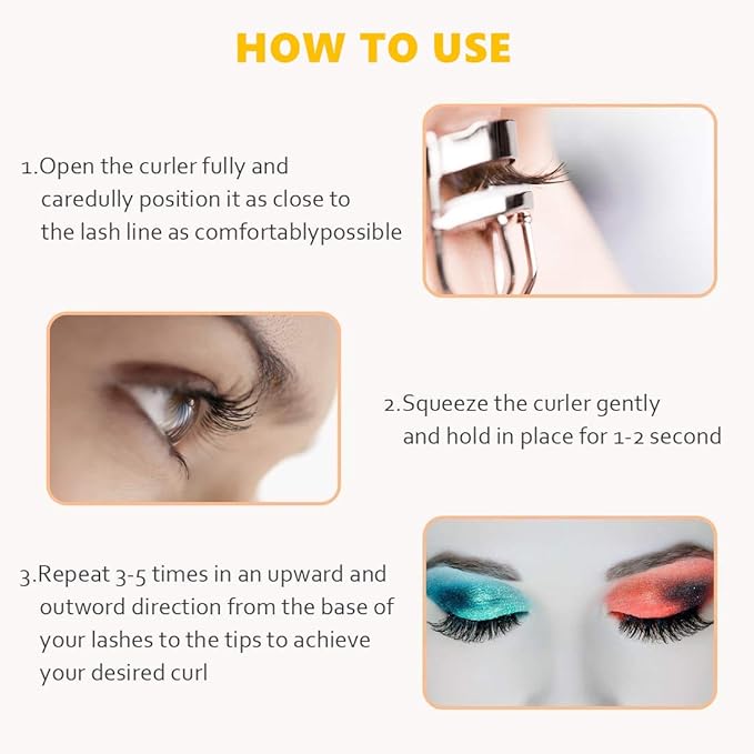 MERVK Stainless Steel Eyelash Curler with Built-in Comb Pinch Pain-Free Suitable for Any Eye Shapes and Sizes, with 5 Silicone Refill Pads (Light Pink)