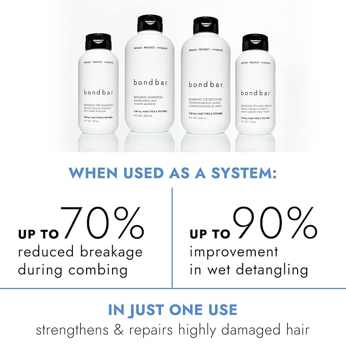 Bondbar Repairing Shampoo & Conditioner, Protects, Strengthens & Hydrates All Hair Types & Textures, Prevents Flyaways & Frizz, Adds Moisture & Shine, Vegan, Cruelty-Free, 8 Fl. Oz.