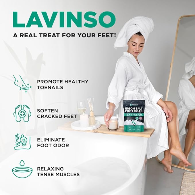 Tea Tree Oil Foot Soak with Epsom Salt - Made in USA - for Toenail Health, Athletes Foot, Stubborn Foot Odor, Softens Calluses & Soothes Sore Tired Feet - 1 LB