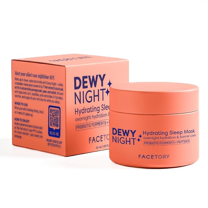 FACETORY Dewy Night Sleeping Mask – Hydrating Overnight Face Mask with Probiotic Ferments, Peptides, and Hyaluronic Acid – Fragrance-Free K-Beauty Skincare, 50 ml
