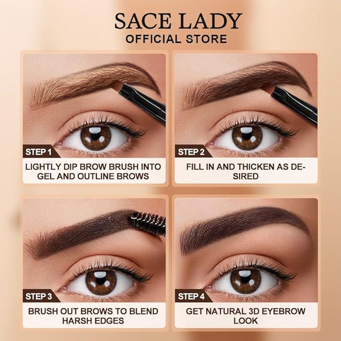 SACE LADY 3D Eyebrow Gel Long Lasting 24 Hours Waterproof Smudge-proof Brow Cream Makeup Kit (02 DARK BROWN, 0.2Fl Oz)