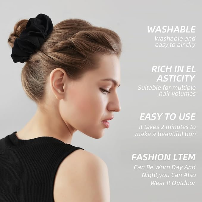 Heatless Hair Curler for Overnight Curls, Soft Scrunchie Roller Headband for Long Hair (Black)