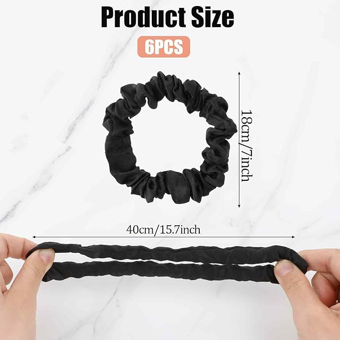6pcs Luxury Silk Hair Scrunchies,Satin Scrunchies for Curly Hair,Black Scrunchies for Hair,Mini Satin Scrunchies Ponytail Holders for Thick Curl Hair No Hurt Your Hair for Women and Girls
