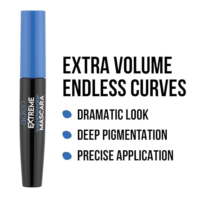 aden Extreme Waterproof Mascara Volume and Length – Smudge-Proof Voluminous Mascara Black Long Lasting Tubing Effect – Vegan Formula, Non-Flaking for Stunning Lashes – Made in Italy