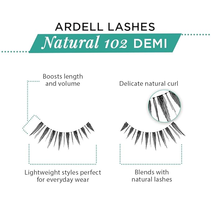 Ardell Lashes 102 Demi Black – Lightweight, Reusable Fake Eyelashes with Natural Look for Beginners & Makeup Lovers, 4 Pack