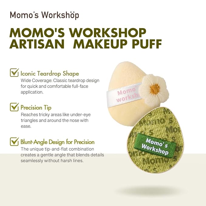 Momo's Workshop Mini Denim Makeup Sponge Set,Mini Makeup Blenders Sponge for Concealer/Blush/Highlighter, Perfect for Detail Work & Travel,4pcs Green Mini Concealer Puffs with Travel Pouch