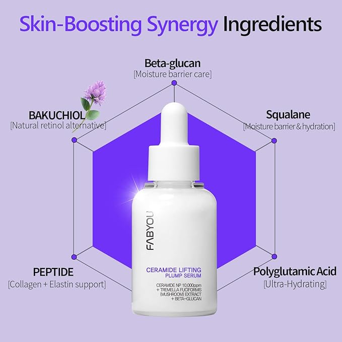 Ceramide Plumping Serum for Face 1.01 fl oz - Anti-Aging, Wrinkle Care with Volufiline & Bakuchiol, Glass Skin korean Skincare for Firming, Barrier Repair & Hydrating