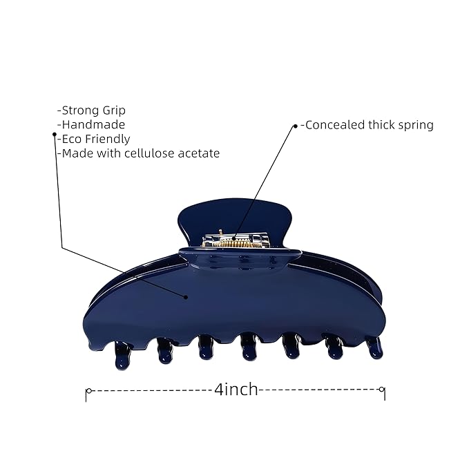 Durable Acetate Hair Clips - 4-Inch Dark Blue Claw Clips for Fine and Thick Hair (Dark Blue)