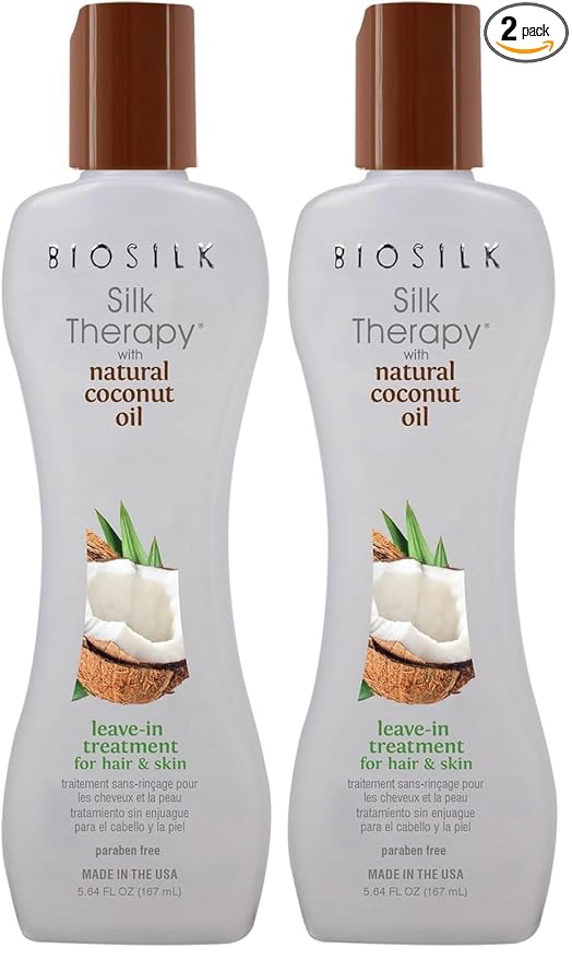 BioSilk Silk Therapy with Natural Coconut Oil,Leave-In Hair Treatment Cream for Frizz Control&Shine,Strengthens&Smooths Dry,Damaged Hair,Sulfate-Free,Paraben-Free, Cruelty-Free, 5.64 Fl Oz (Pack of 2)