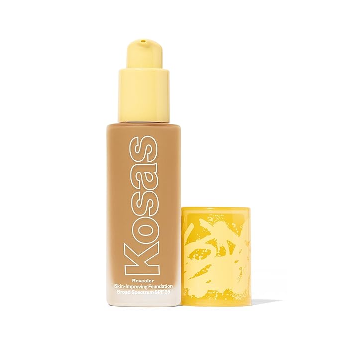 Kosas Revealer Liquid Foundation SPF 25 – Medium Buildable Coverage, Hydrating Natural Glow Finish, Medium Tan Neutral Olive 260