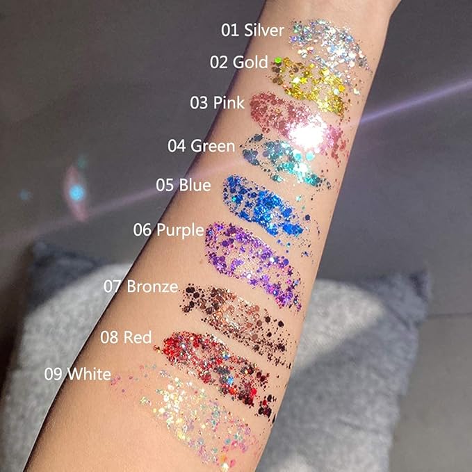 Body Glitter Gel, Mardi Gras Chunky Face Glitter Mermaid Sequins, Sparkly Hair Glitter,Singer Concert Festival Rave Accessories, Halloween Body Painting (#05 Blue)