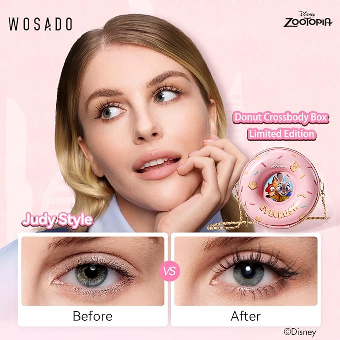 WOSADO×Zootopia1 Bag Gift Set, Disney [Judy] 21.5mm Soft Magnetic Eyelashes Kit with Applicator, Reusable Glue-free Wispy Magnetic Lashes, Cruelty-free False Lashes, Waterproof, for Makeup
