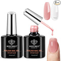modelones Base Coat Builder Nail Gel, 2 Pcs Clear and Rose Nude Pink Builder Nail Polish for Thickening Apex Building 8-in-One Rubber Color Base Polish Extend Gel LED Lamp Cured 10 ml DIY Salon