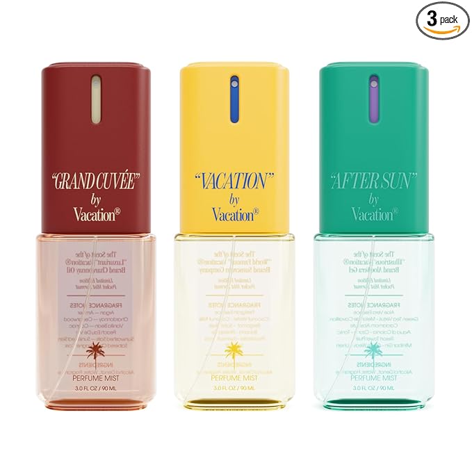 VACATION Body Mist Collector’s Set, Perfumed Body Mist Spray Trio for Women & Men, Coconut, Aloe, Argan, Beach Summer Fragrance Bundle, Layer with Eau de Toilette, Travel Size 3 x 3 fl oz