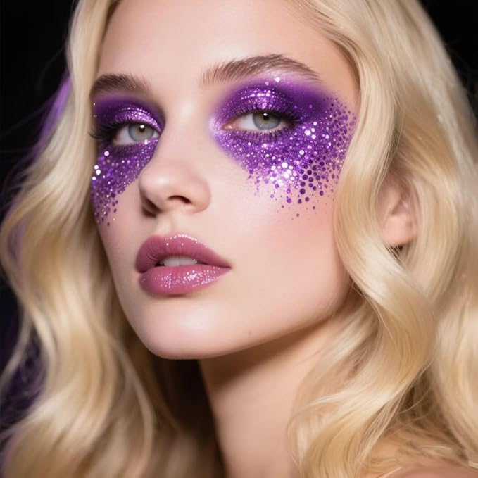 Body Glitter Gel, Mardi Gras Chunky Face Glitter Mermaid Sequins, Sparkly Hair Glitter,Singer Concert Festival Rave Accessories, Halloween Body Painting (#06 Violet)