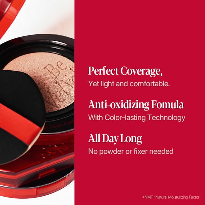 Espoir Be Velvet Cushion Foundation #20 Vanilla | Quick and Easy Coverage with Long-lasting Color by Zero Oxidation, Velvety Smooth Finish & Lightweight Formula, Vegan, Korean Makeup, 0.46 oz