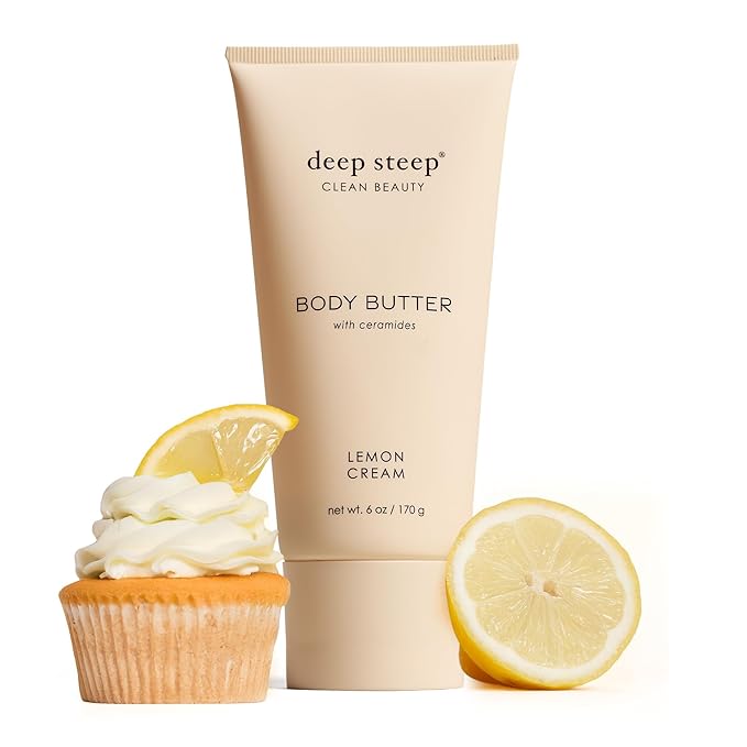 Deep Steep Body Butter, 6 oz – Rich Moisturizer with Ceramides, Coconut Oil, Argan Oil & Aloe Vera – Vegan, Clean Beauty, Smooth & Hydrated Skin (6 Ounces, Lemon Cream)