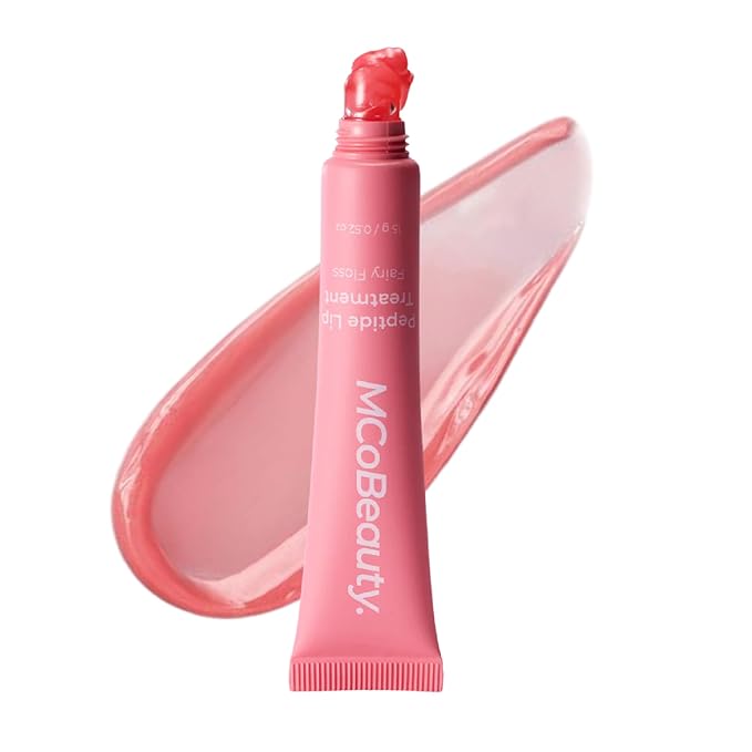 MCoBeauty Peptide Lip Treatment Fairy Floss - Sheer Pink Tinted Plumping Balm Gloss - Hydrating Cream Oil Formula with Shea Butter & Peptides for Soft Plump Lips - Vegan & Cruelty Free