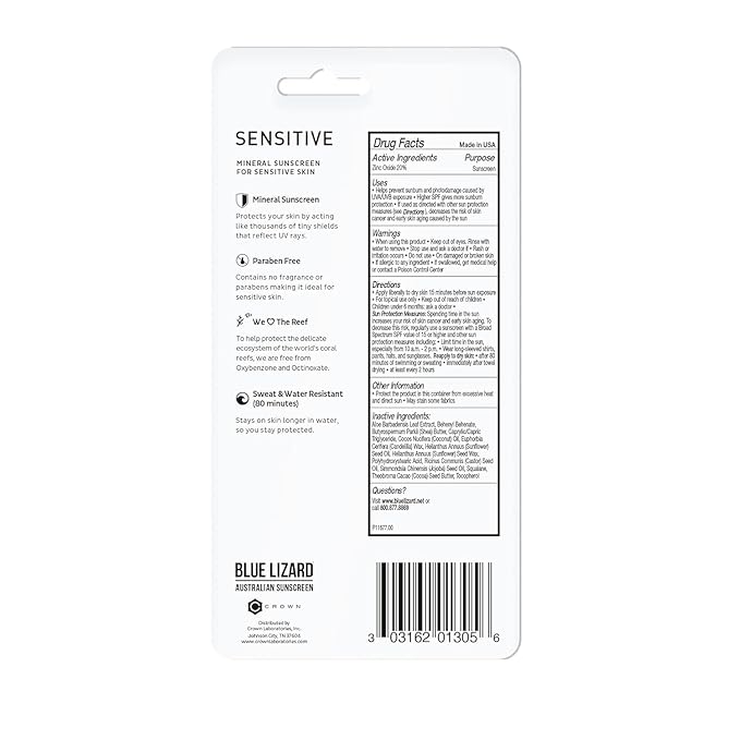 Blue Lizard Spf#50+ Sensitive Stick Australian Sunscreen 0.5 Ounce (Pack of 2)