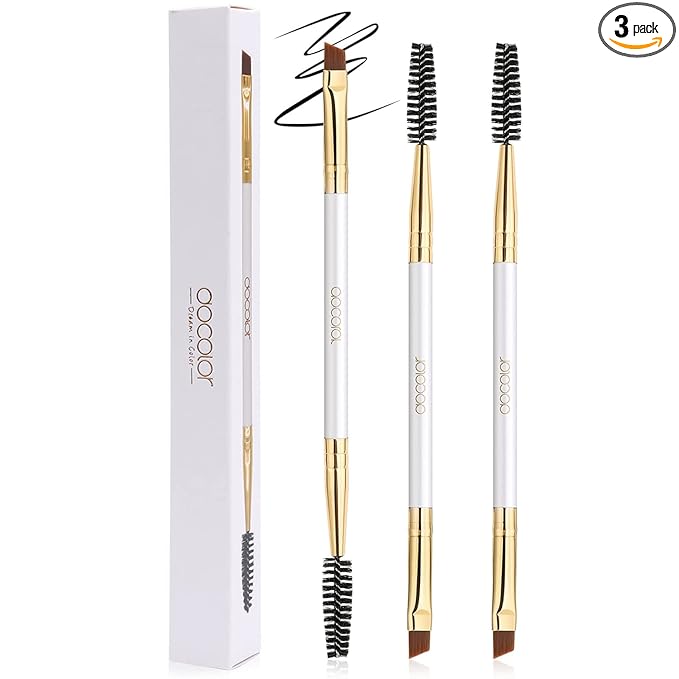Docolor Eyebrow Brush Duo Eyebrow Spoolie 3Pcs Professional Angled Eye Brow Brush Perfect for Lining and Shaping Brows, Spoolie for Brows or Lashes White
