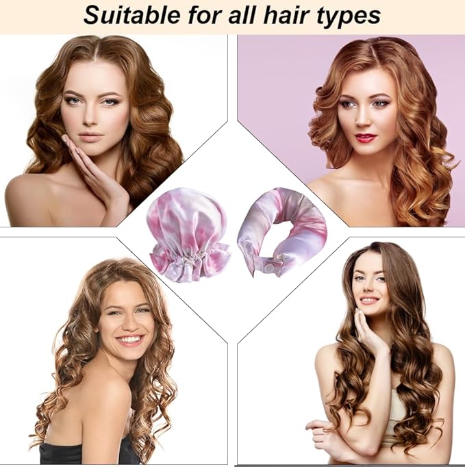 Hair Rollers Set - 6 Satin Heatless Curlers, Headband Rod, and Cap for No-Heat Curls on All Hair Types (Tie-dye Pink)