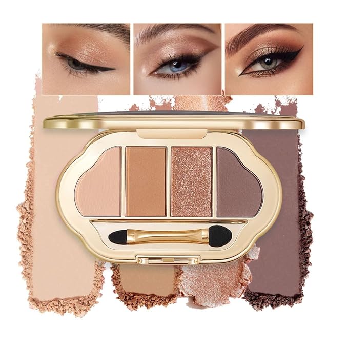 Neutral Nude Eyeshadow Palette, Matte Shimmer & Glitter Shades, Beige Brown Copper Taupe Warm Tones, Blendable Long-Lasting for Mature Women, Blue & Green Eyes, Natural Daily Makeup 02