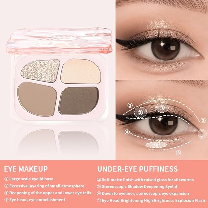 Matte Eyeshadow Palette, 4 Color High Pigment Blendable Eye Shadow Makeup For Older Women, Shimmer Eyeshadow Palette Makeup (01#, Pack of 1)