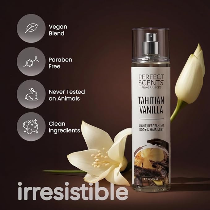 Instyle Fragrances | Body & Hair Mist | Tahitian Vanilla Scent | With Panthenol | CLEAN, Vegan, Paraben Free, Phthalate Free | Premium 8 Fl Oz Spray Bottle
