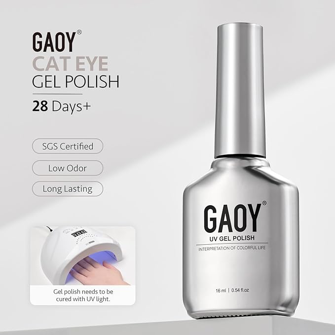 GAOY Gray Glassy Cat Eye Gel Nail Polish, 16ml Glitter Holographic Nail Polish with Magnet, Reflective Translucent UV Gel, 3300 Dove Feather