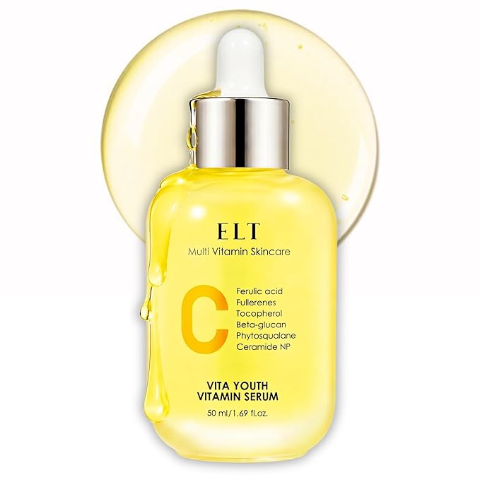 ELT Vita Youth Vitamin C Face Serum 1.69fl.oz.(50ml) -Korean Ferulic Acid, Beta-Glucan - Skin Brightening, Anti-Aging, Dark Spot Remover - K-Beauty Skincare (Pack of 1) eltcosmetics