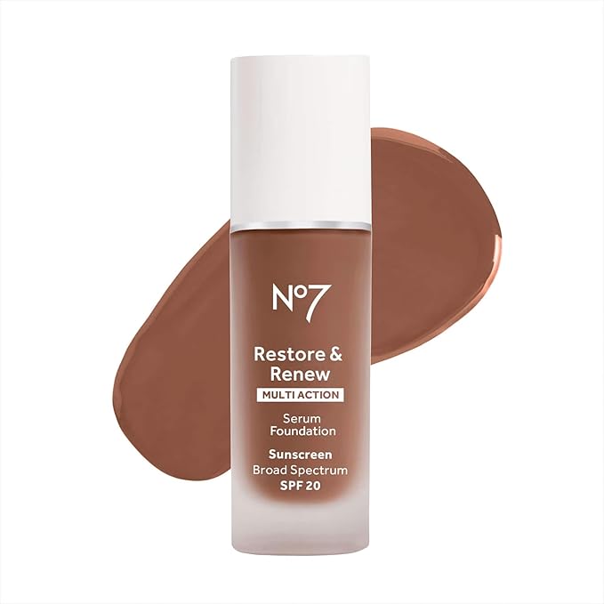 No7 Restore & Renew Multi Action Serum Foundation - Cedar - Liquid Foundation Makeup with Vitamin C, Vitamin E & Collagen for Face - Beauty Skin Serum Formula with Medium Coverage (30ml)