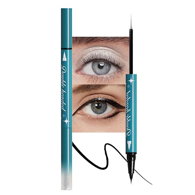 Double-Headed Liquid Sparkling Eyeshadow Eyeliner Pen for Women, Ultra - Fine Tip Glitter Shimmer Liner Shadow for Eye Makeup, High-Pigment Highlighter Brightener Stick,Waterproof Quick - Drying (1#)